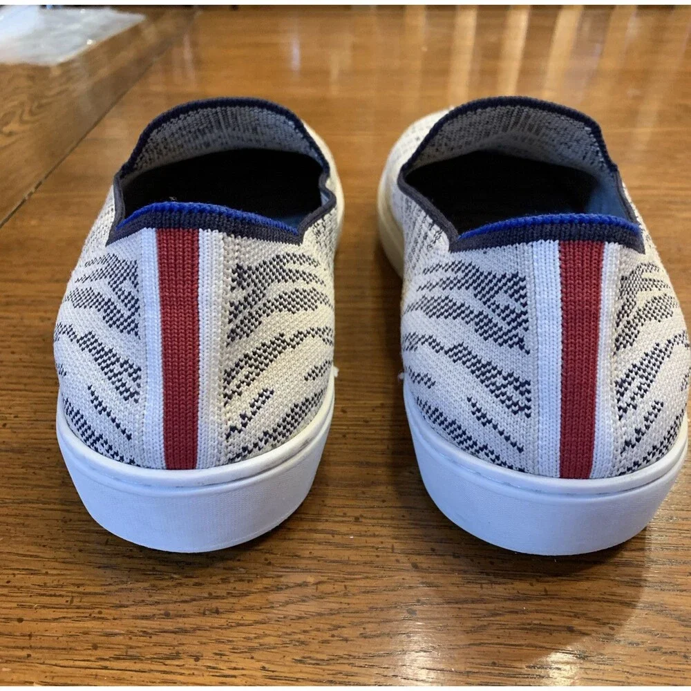 Rothy's Retired Rare Tiger Print Slip On Sneakers Shoes W10/EU 40.5/UK 7.5 Navy